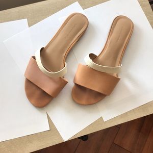 Tan & white banana republic slides